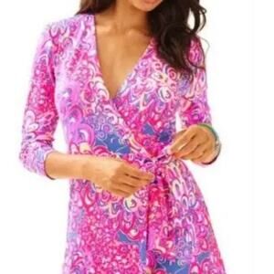 Lilly Pulitzer Sz S KARLIE $178 Wrap Romper Iris Pop Up EUC